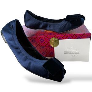 |EUC| TORY BURCH Satin/Velvet Viola Bow Ballet Flat